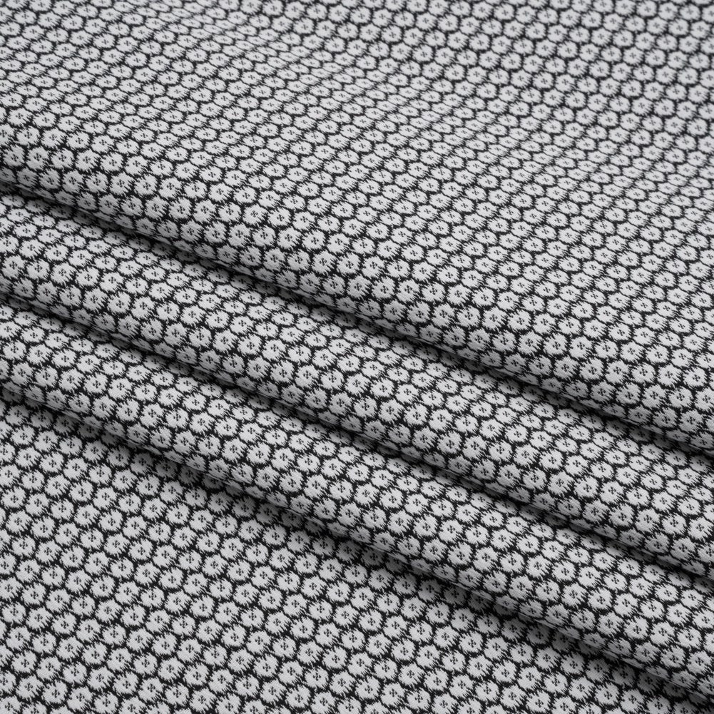 Stretch Cotton and Polyester Jacquard - Black and White Fluffy Flowers - Deadstock - Folded
