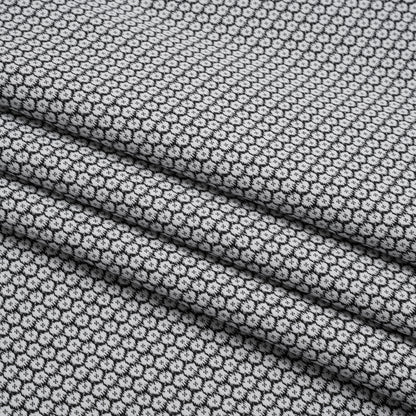 Stretch Cotton and Polyester Jacquard - Black and White Fluffy Flowers - Deadstock