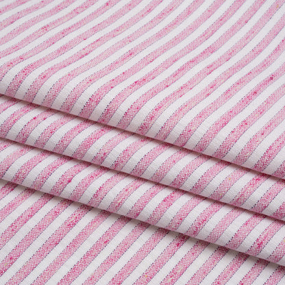 Cotton and Linen Woven - Pink and White Railroaded Stripes - Deadstock