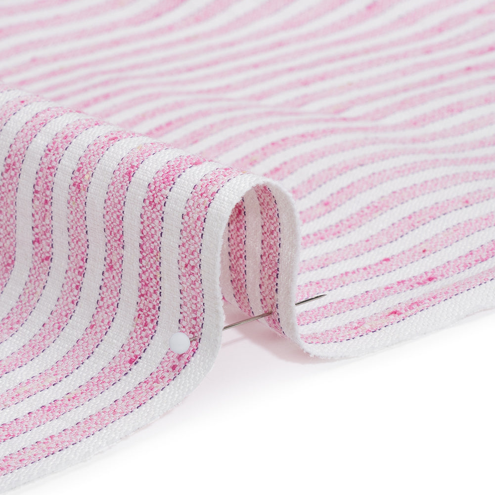 Cotton and Linen Woven - Pink and White Railroaded Stripes - Deadstock