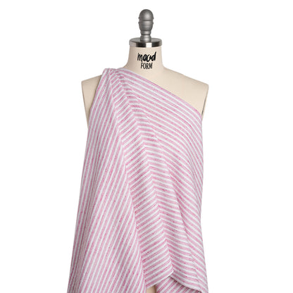 Cotton and Linen Woven - Pink and White Railroaded Stripes - Deadstock