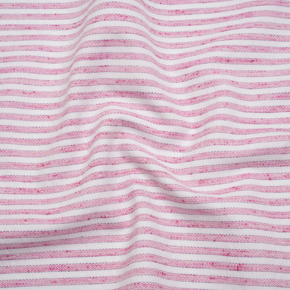 Cotton and Linen Woven - Pink and White Railroaded Stripes - Deadstock