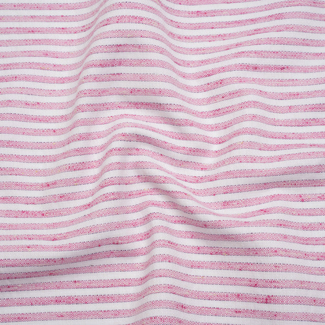 Cotton and Linen Woven - Pink and White Railroaded Stripes - Deadstock