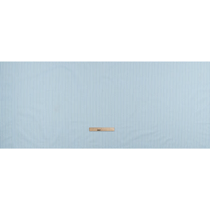 Cotton Dobby Shirting - Aqua Blue and Navy Stripes and Pluses - Deadstock