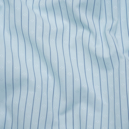 Cotton Dobby Shirting - Aqua Blue and Navy Stripes and Pluses - Deadstock