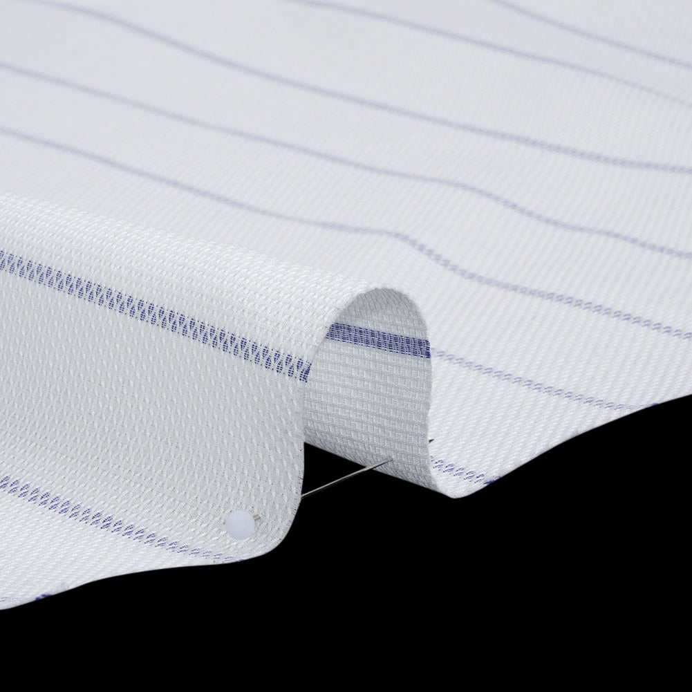 Cotton Birdseye Pique - White and Dark Blue Stripes - Deadstock