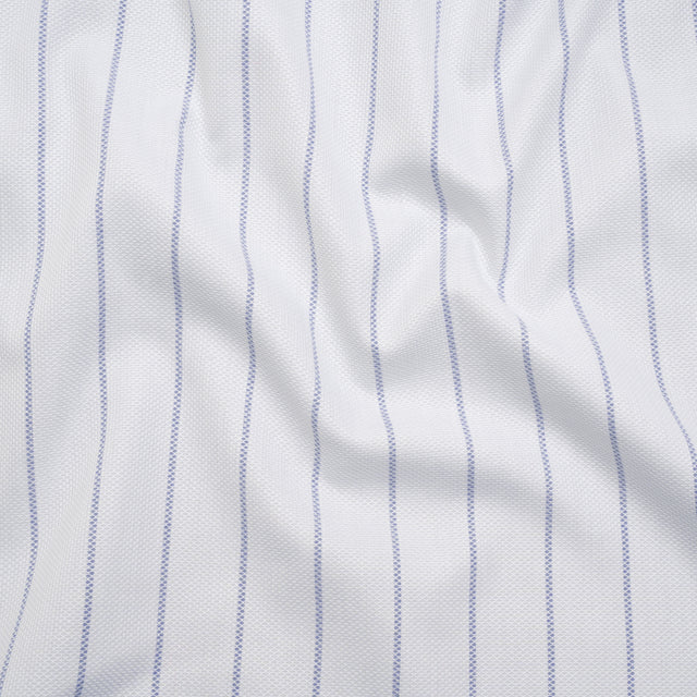 Cotton Birdseye Pique - White and Dark Blue Stripes - Deadstock