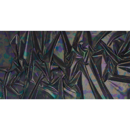 Reflective Fabric - Dark Gray Rainbow with Metallic Rainbow Oil Slick Honeycombs Full