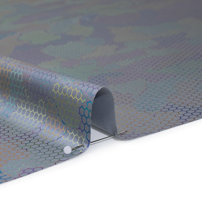 Reflective Fabric - Silver Gray with Metallic Rainbow Oil Slick Honeycombs