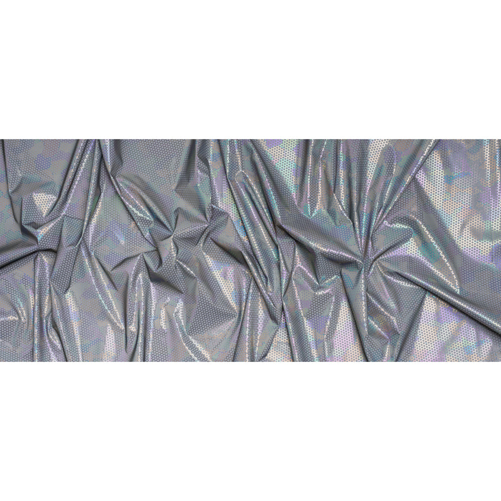 Reflective Fabric - Silver Gray with Metallic Rainbow Oil Slick Honeycombs - Full