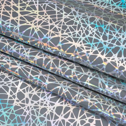 Foiled Reflective Fabric - Silver Gray with Rainbow Web