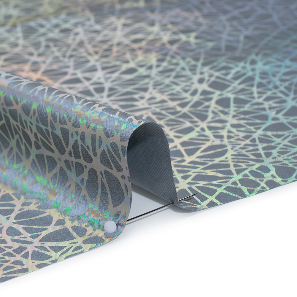 Foiled Reflective Fabric - Silver Gray with Rainbow Web