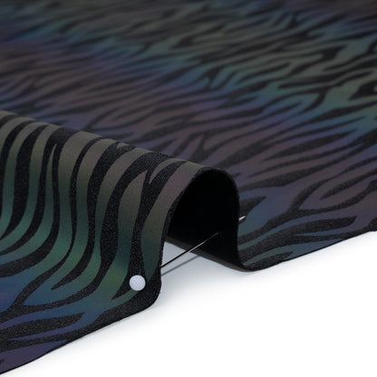 Reflective Print Spandex Knit with 4-Way Stretch - Rainbow and Black Zebra Stripe