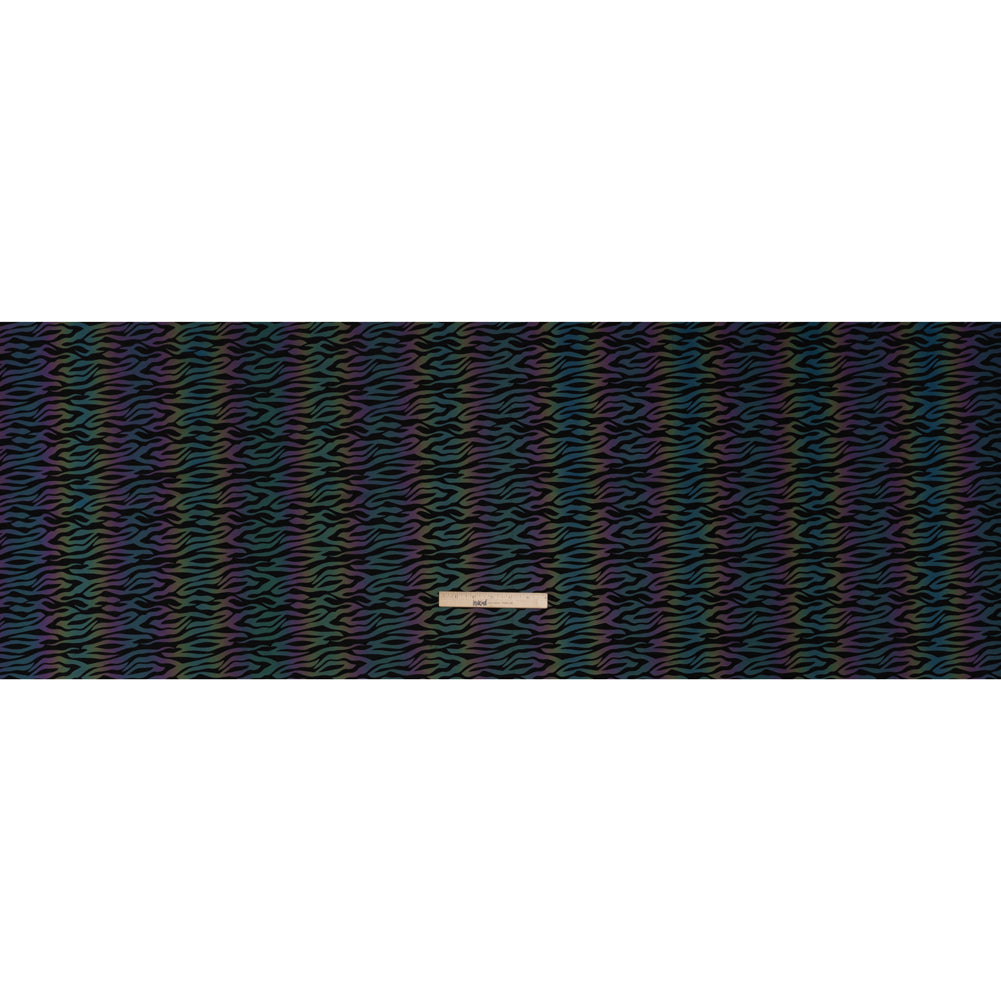 Reflective Print Spandex Knit with 4-Way Stretch - Rainbow and Black Zebra Stripe - Full