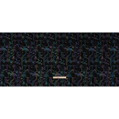 Reflective Print Spandex Knit with 4-Way Stretch - Rainbow and Black Mushrooms Full