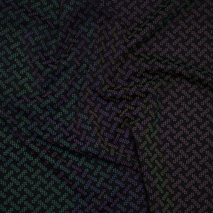 Reflective Print Spandex Knit with 4-Way Stretch - Rainbow and Black Geometric Basketweave
