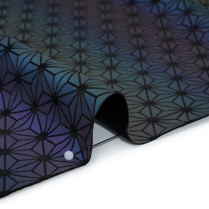 Reflective Print Spandex Knit with 4-Way Stretch - Rainbow and Black Diamond Geometric