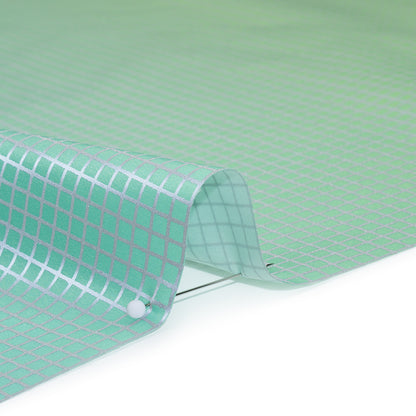 Reflective Print Fabric - Sky Blue and Lime Green Ombre with Silver Gray Grid