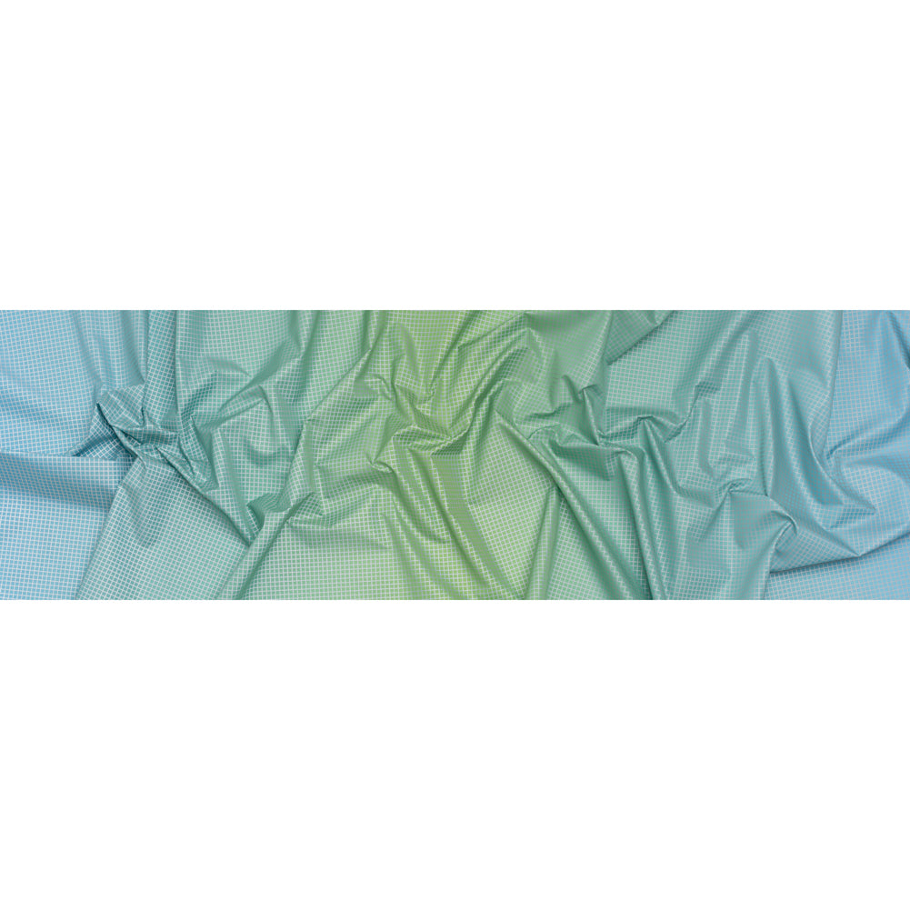 Reflective Print Fabric - Sky Blue and Lime Green Ombre with Silver Gray Grid - Full