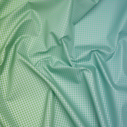 Reflective Print Fabric - Sky Blue and Lime Green Ombre with Silver Gray Grid