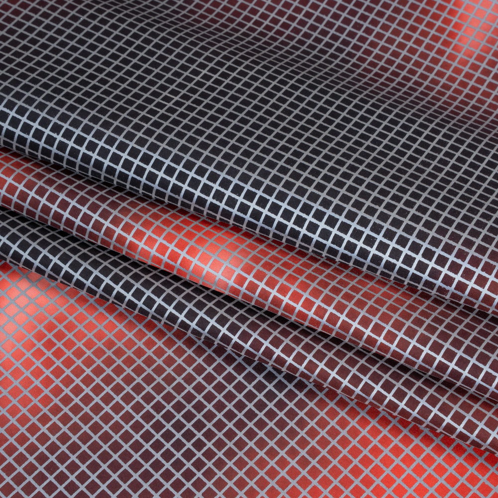 Reflective Print Fabric - Red and Black Abstract with Silver Gray Grid - Folded