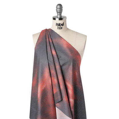 Reflective Print Fabric - Red and Black Abstract with Silver Gray Grid