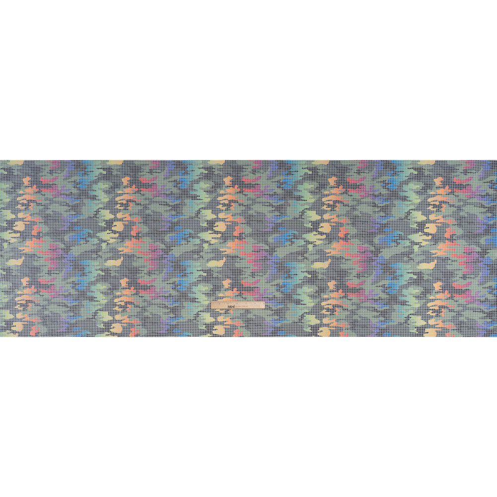 Reflective Print Fabric - Olive Green and Rainbow Camouflage with Silver Gray Grid