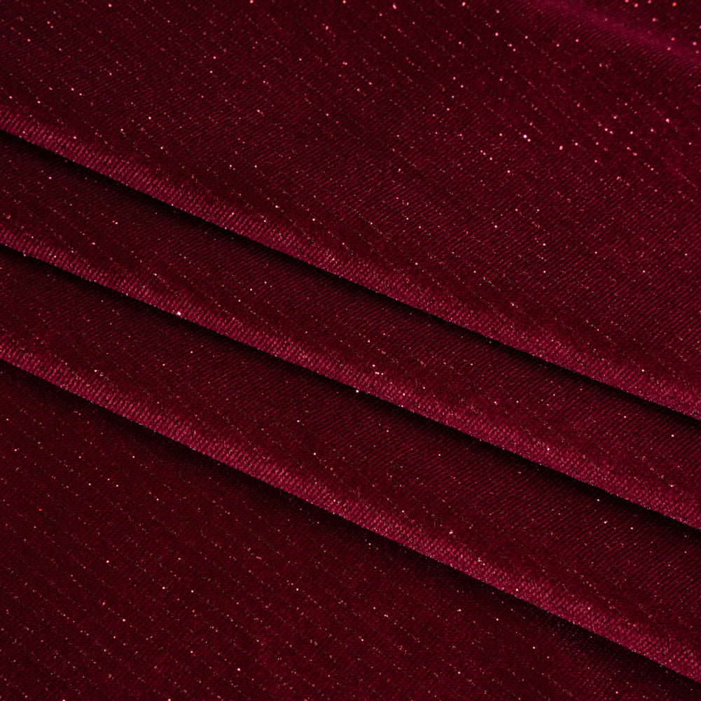 Glitter Stretch Polyester Velour - Burgundy - Designer Deadstock - Folded