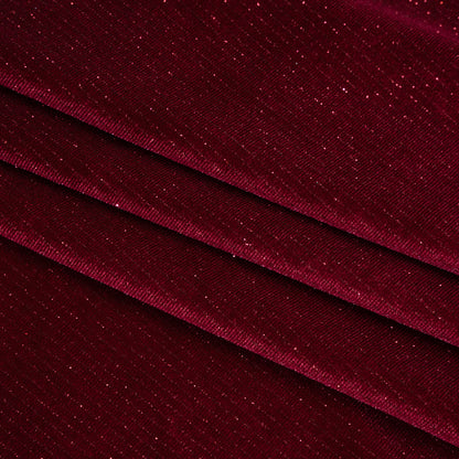 Glitter Stretch Polyester Velour - Burgundy - Designer Deadstock
