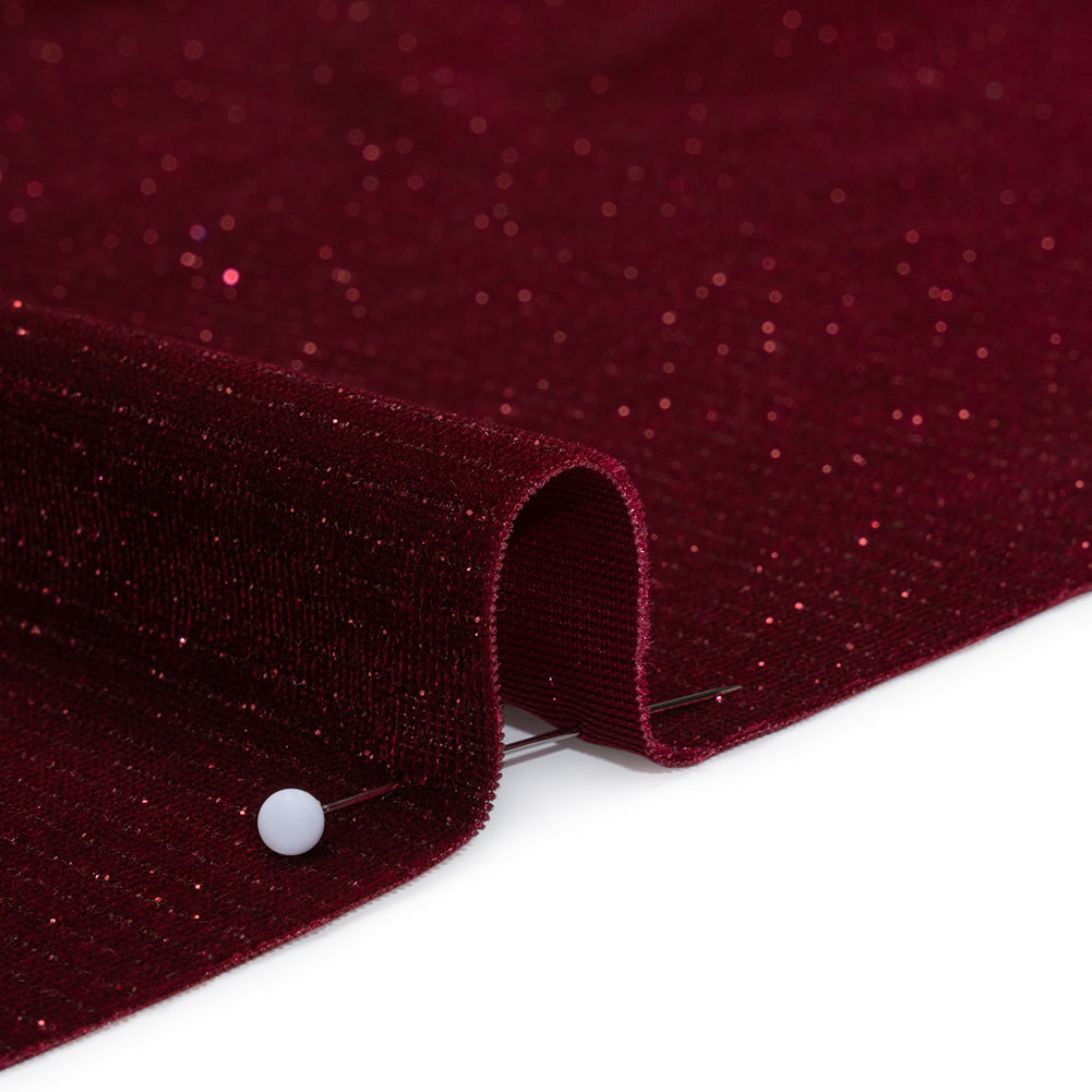 Glitter Stretch Polyester Velour - Burgundy - Designer Deadstock - Detail