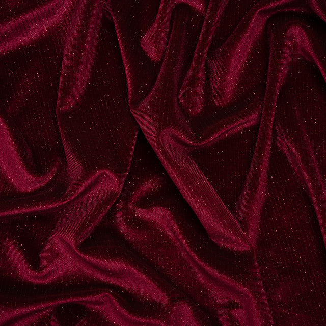Glitter Stretch Polyester Velour - Burgundy - Designer Deadstock