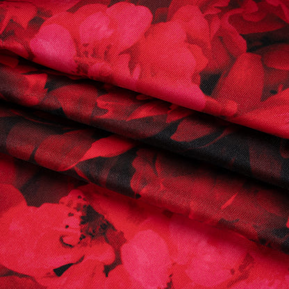 Polyester Mikado Print - Red and Black Roses - Designer Deadstock Folded