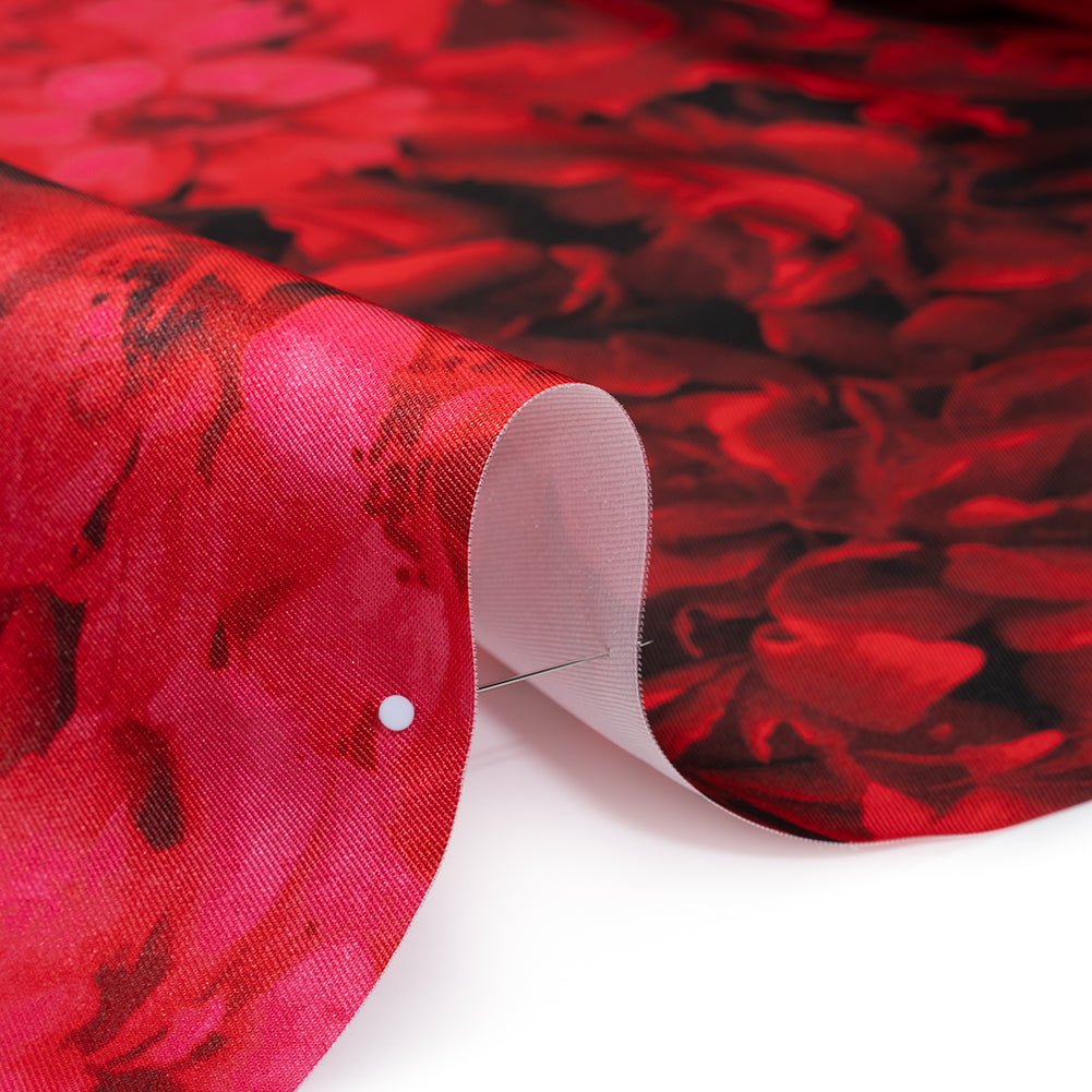 Polyester Mikado Print - Red and Black Roses - Designer Deadstock Detail