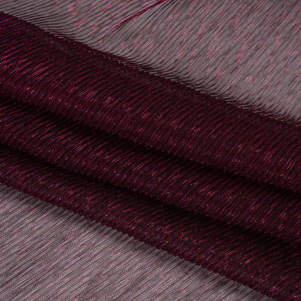 Metallic Plisse Mesh - Plum and Black - Designer Deadstock Detail