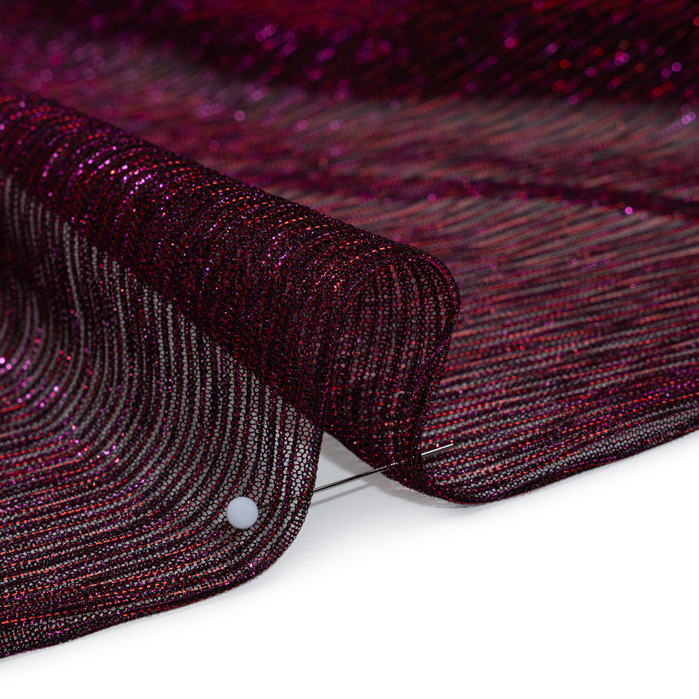 Metallic Plisse Mesh - Plum and Black - Designer Deadstock Full