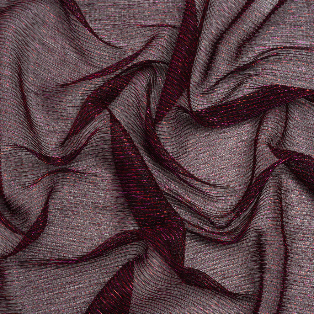 Metallic Plisse Mesh - Plum and Black - Designer Deadstock Drape