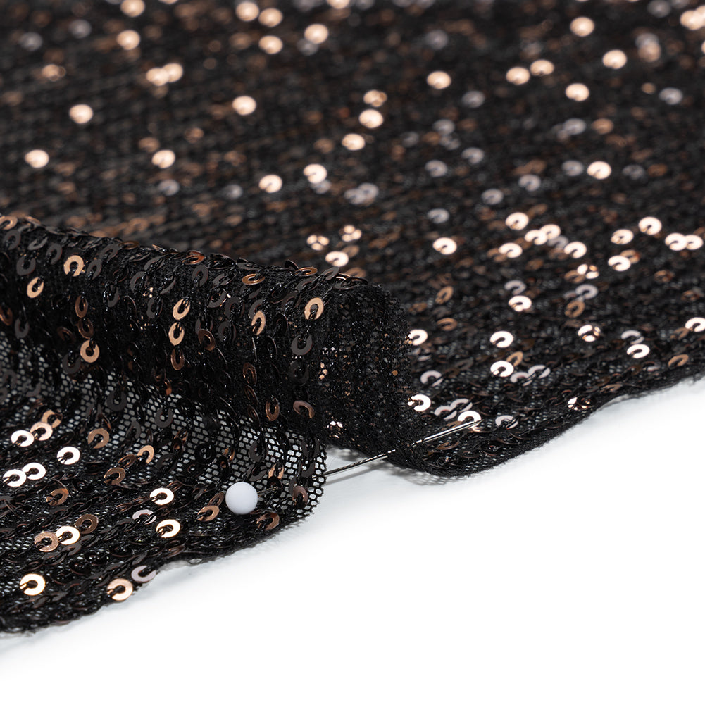 Stretch Polyester Mesh with Baby Sequins - Black and Gold Stripes - Designer Deadstock - Detail