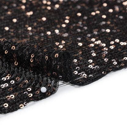 Stretch Polyester Mesh with Baby Sequins - Black and Gold Stripes - Designer Deadstock
