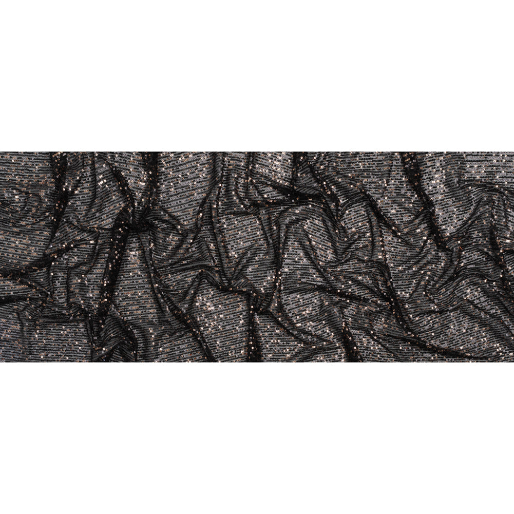 Stretch Polyester Mesh with Baby Sequins - Black and Gold Stripes - Designer Deadstock - Full