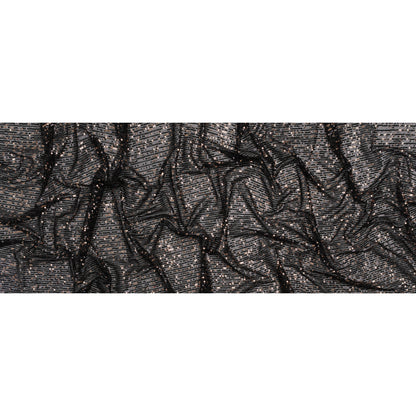 Stretch Polyester Mesh with Baby Sequins - Black and Gold Stripes - Designer Deadstock