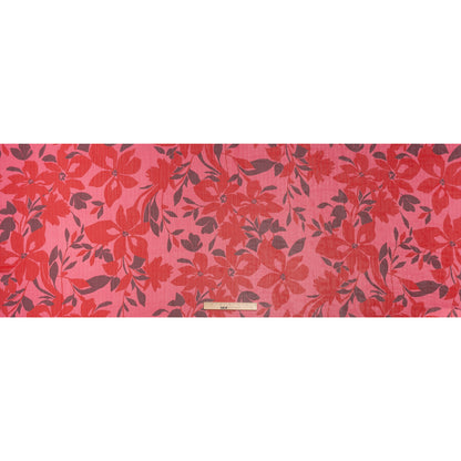 Polyester Chiffon with Metallic Pinstripes - Dark Pink, Red and Burgundy Floral - Designer Deadstock