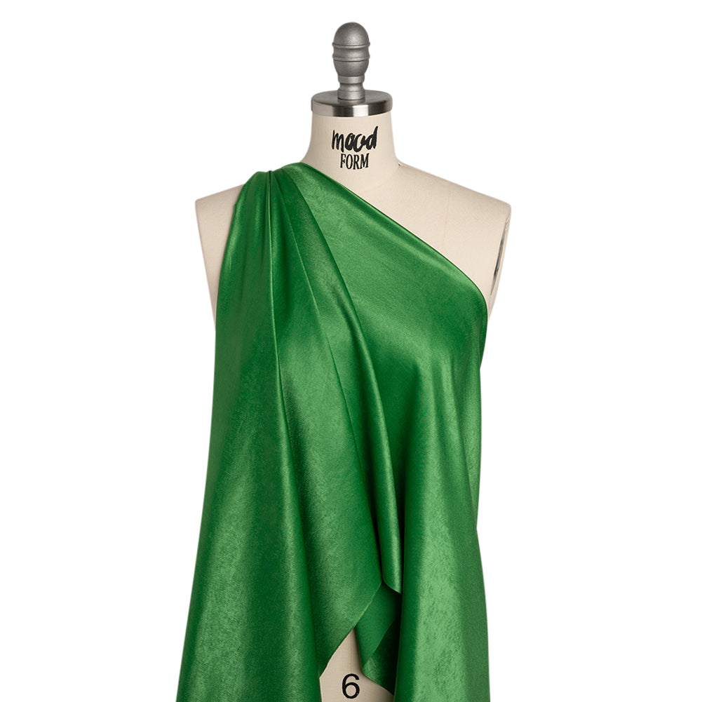 Washed Polyester Satin - Kelly Green - Designer Deadstock - Drape