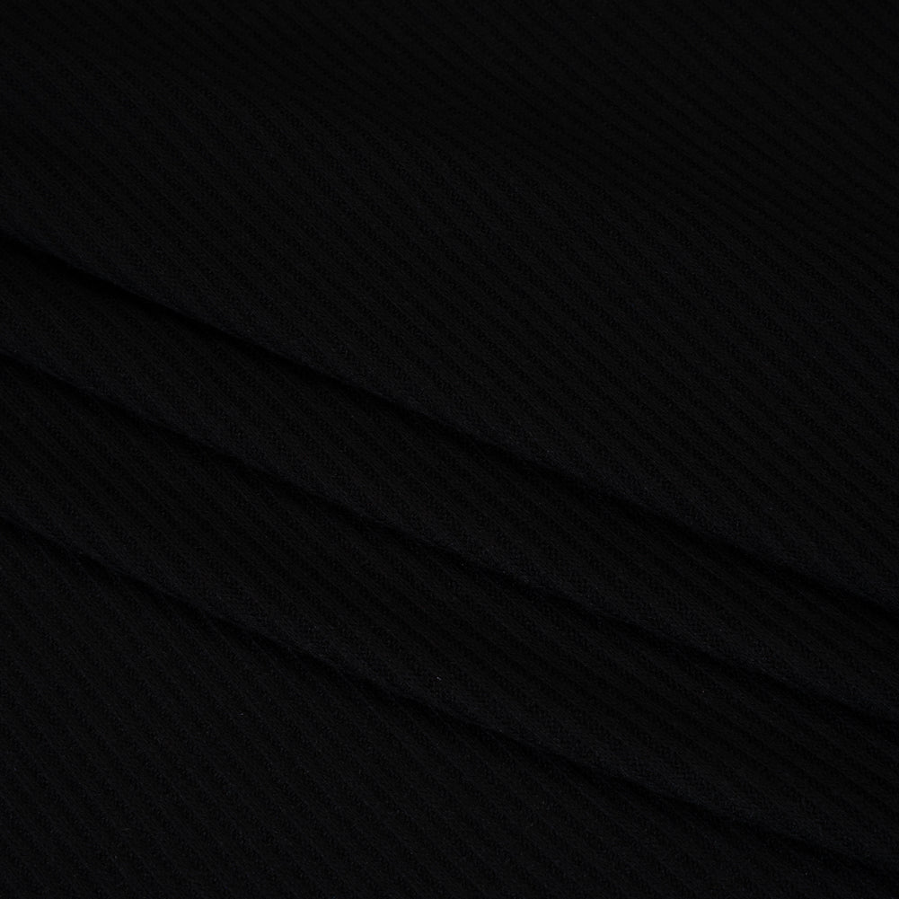 Stretch Polyester and Rayon 2x2 Rib Knit - Charcoal Black - Designer Deadstock