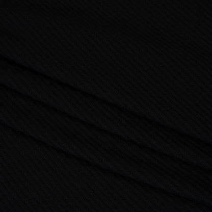 Stretch Polyester and Rayon 2x2 Rib Knit - Charcoal Black - Designer Deadstock