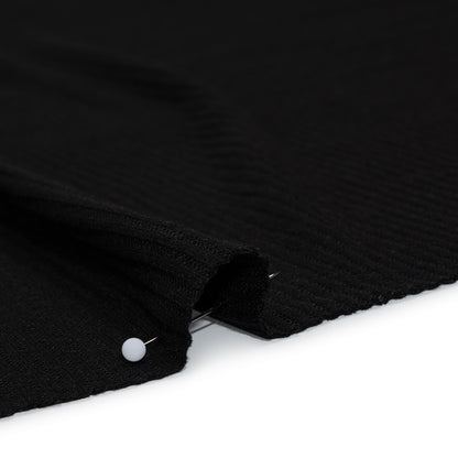 Stretch Polyester and Rayon 2x2 Rib Knit - Charcoal Black - Designer Deadstock