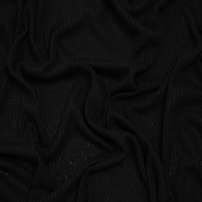 Stretch Polyester and Rayon 2x2 Rib Knit - Charcoal Black - Designer Deadstock