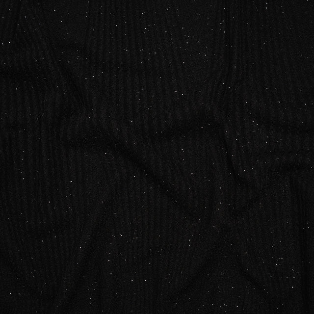 Stretch Crepe Knit with Silver Glitter - Black Geometric Lines - Designer Deadstock