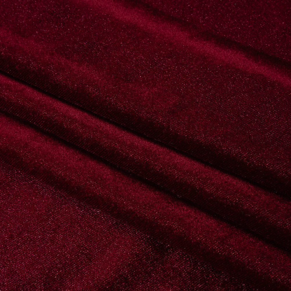 Stretch Polyester Velour - Wine Red - Designer Deadstock - Folded