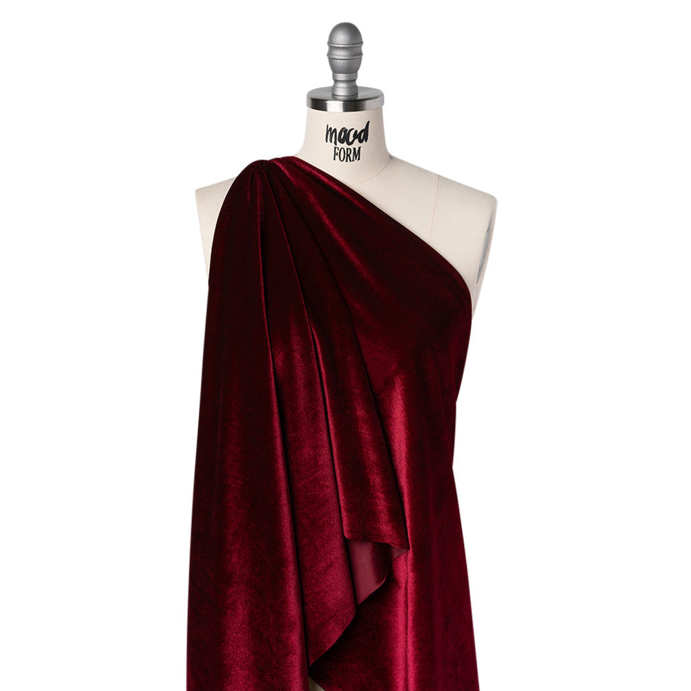 Stretch Polyester Velour - Wine Red - Designer Deadstock - Drape
