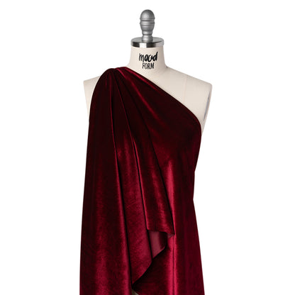 Stretch Polyester Velour - Wine Red - Designer Deadstock
